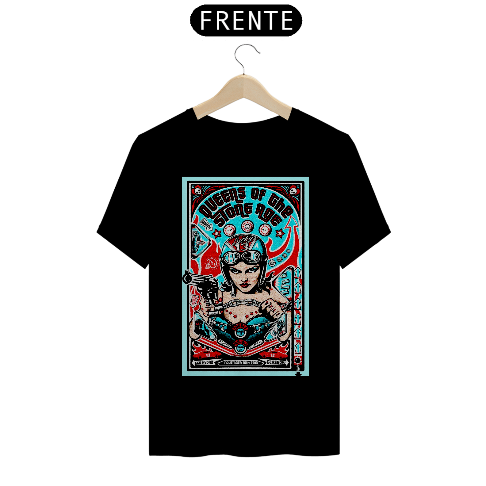 Nome do produto: Camiseta Queens Of the Stone Age, show na Escocia em 2013 - ANTES DE COMPRAR VEJA TABELA DE MEDIDAS ABAIXO DO BOTÃO COMPRAR, POIS TROCA POR ERRO DE TAMANHO É DE RESPONSABILIDADE SUA E GERA CUSTO PRA VOCÊ