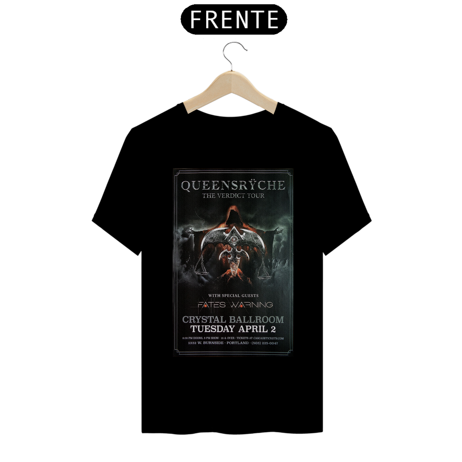 Nome do produto: Camiseta Queensryche The Veredict Tour Show no Oregon USA - ANTES DE COMPRAR VEJA TABELA DE MEDIDAS ABAIXO DO BOTÃO COMPRAR, POIS TROCA POR ERRO DE TAMANHO É DE RESPONSABILIDADE SUA E GERA CUSTO PRA VOCÊ.
