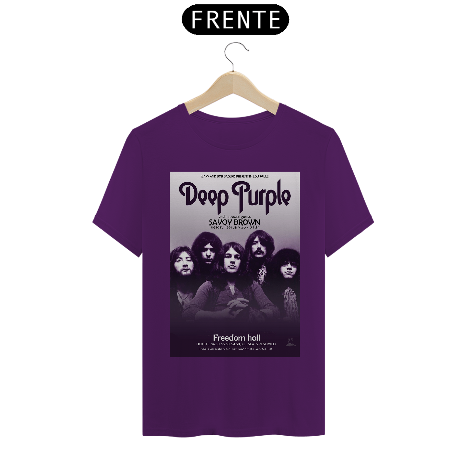 Nome do produto: Camiseta Deep Purple Show em Louisville de 1974 -  NOSSAS CAMISETAS SÃO MAIS AJUSTADAS AO CORPO - ANTES DE FINALIZAR, VEJA TABELA DE MEDIDAS ABAIXO DO BOTÃO COMPRAR OU COMPRE UM TAMANHO MAIOR.
