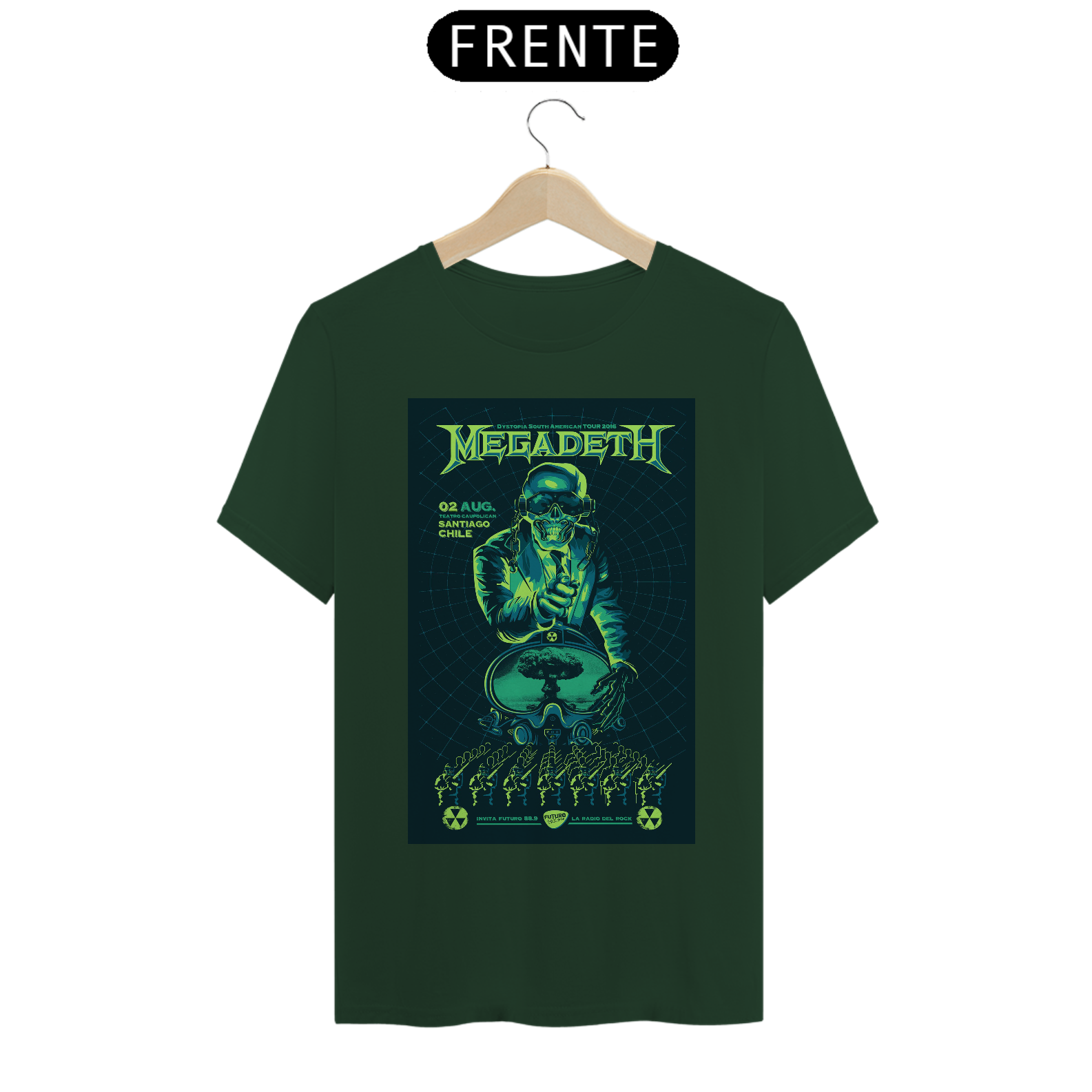 Nome do produto: Camiseta Megadeth show de 2016 em Santiago- NOSSAS CAMISETAS SÃO MAIS AJUSTADAS AO CORPO - ANTES DE FINALIZAR, VEJA TABELA DE MEDIDAS ABAIXO DO BOTÃO COMPRAR OU COMPRE UM TAMANHO MAIOR.
