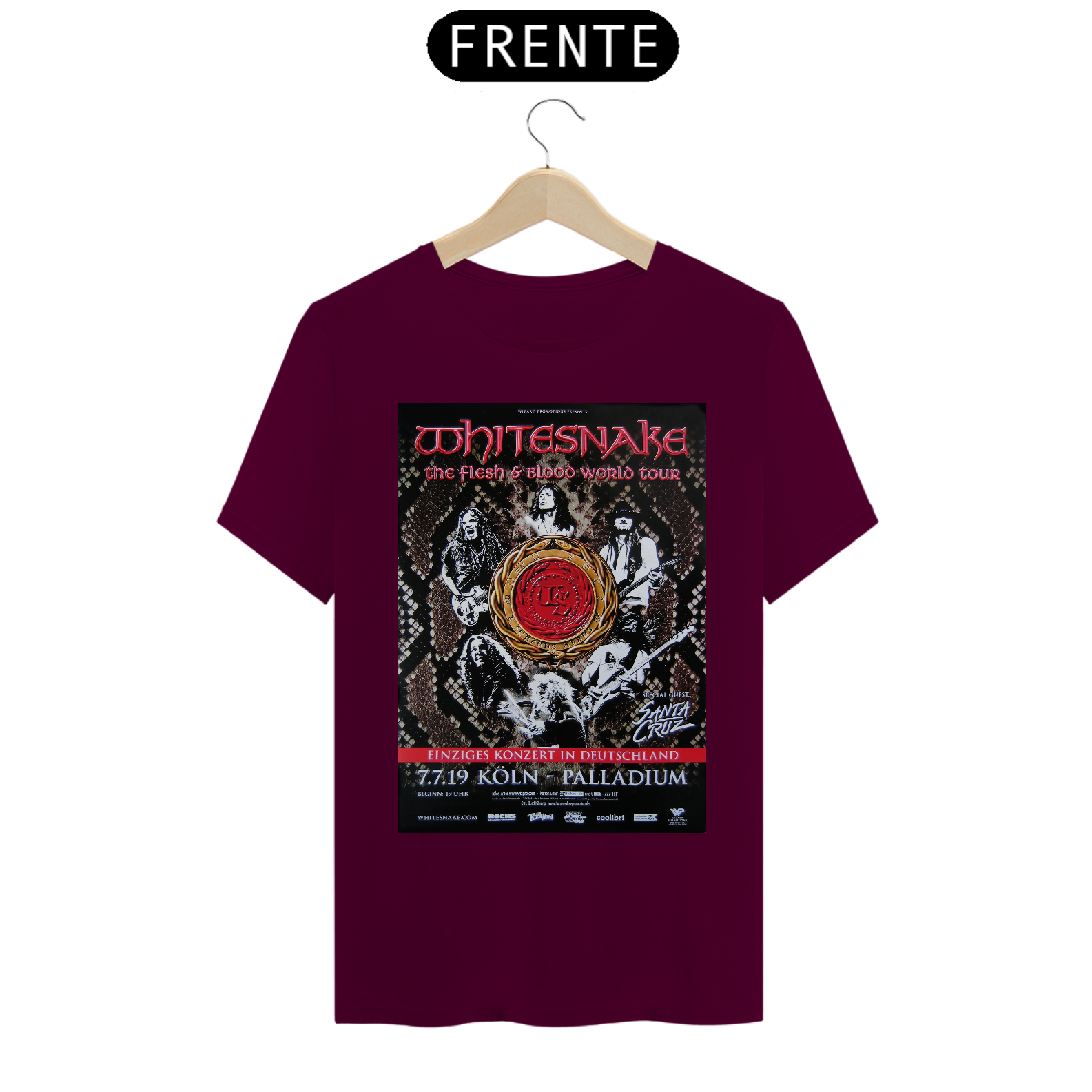 Nome do produto: Camiseta Whitesnake Show na Alemanha em 2019 - NOSSAS CAMISETAS SÃO MAIS AJUSTADAS AO CORPO - ANTES DE FINALIZAR, VEJA TABELA DE MEDIDAS ABAIXO DO BOTÃO COMPRAR OU COMPRE UM TAMANHO MAIOR.