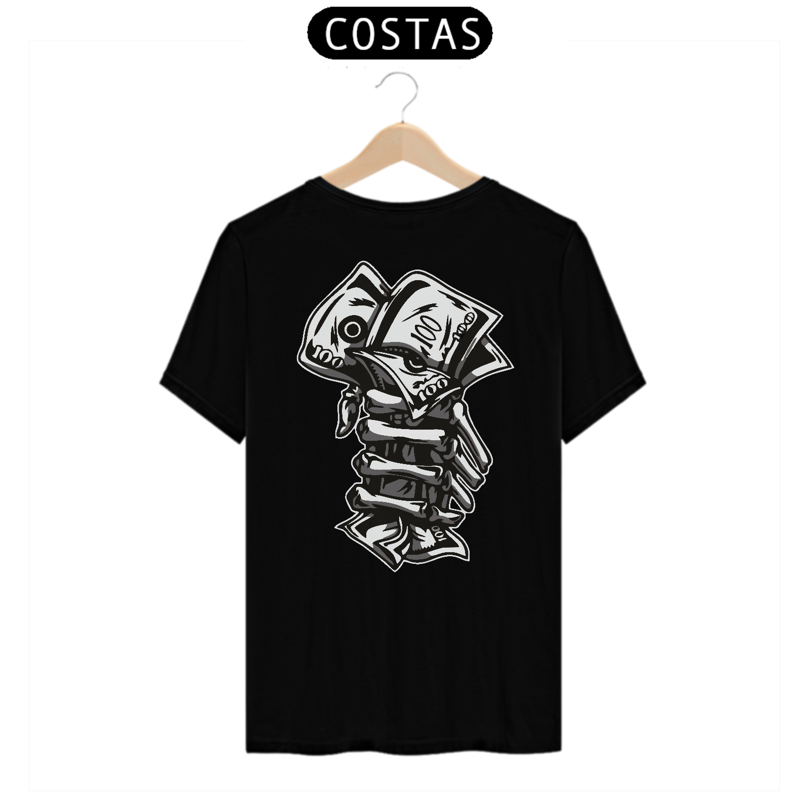 Nome do produto: estampa de uma mão de esqueleto segurando dinheiro 