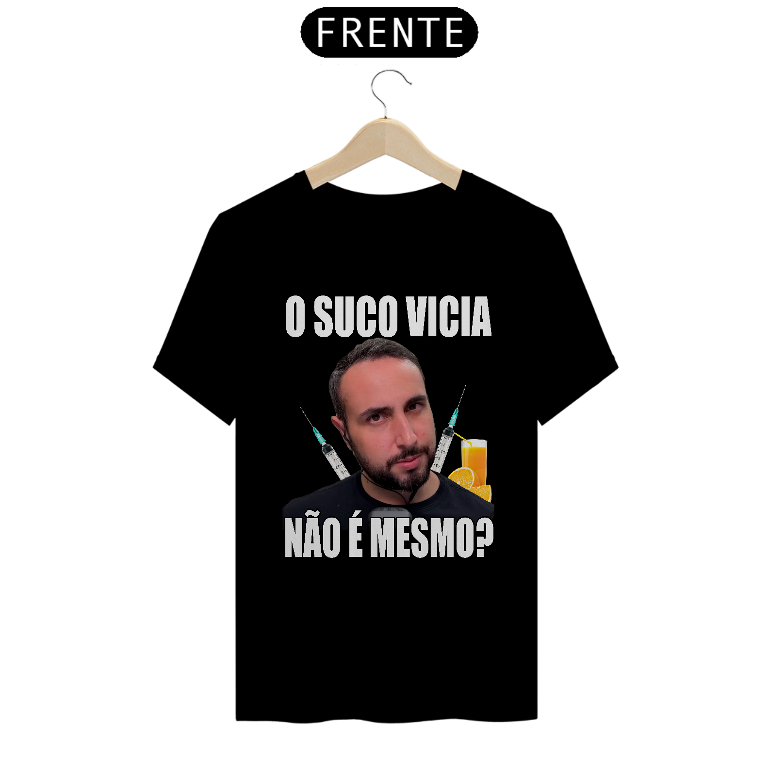 Nome do produto: Camiseta “O Suco Vicia” – Com moderação e umas gotinhas de humor