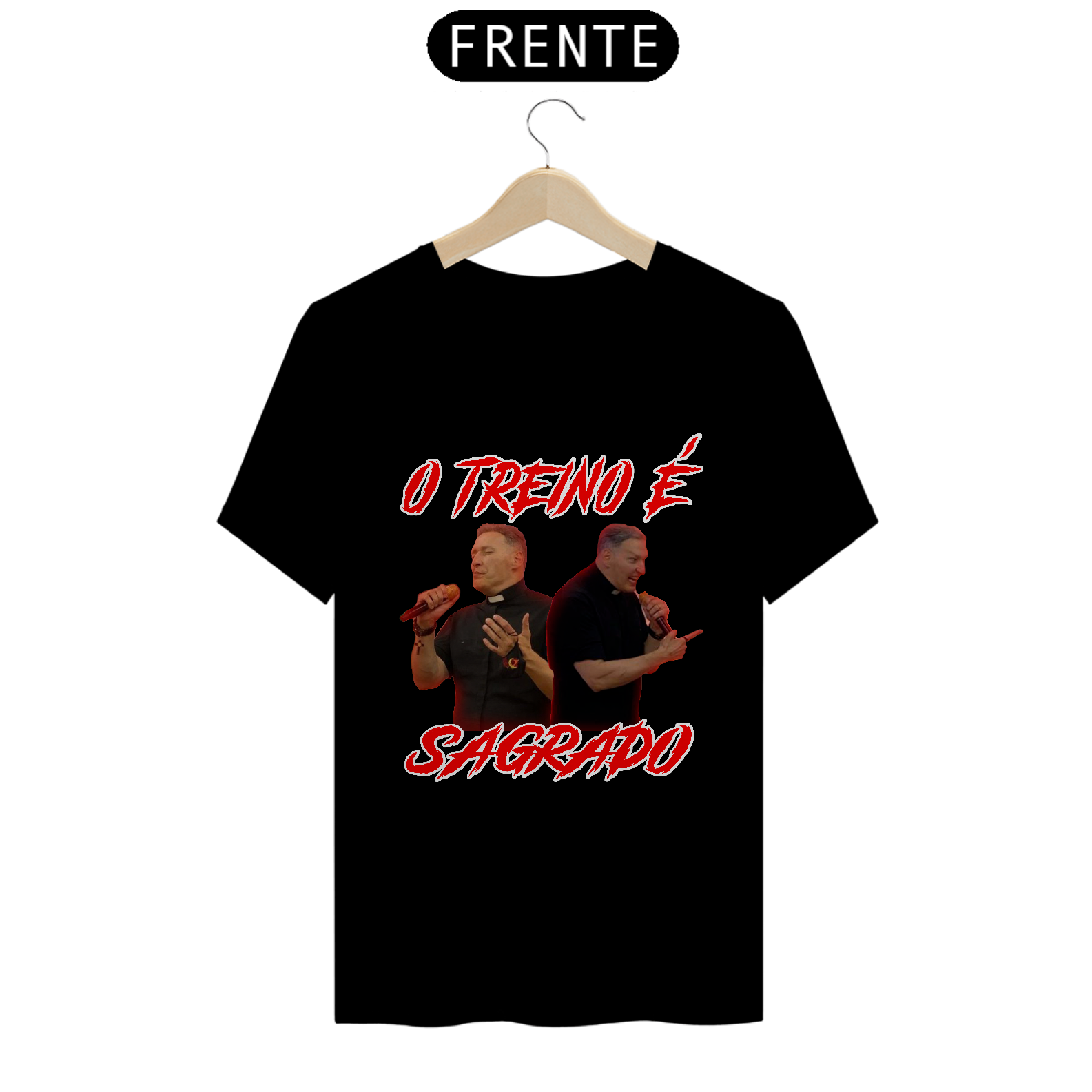 Nome do produto: Camiseta “O Treino é Sagrado” – Fé no pump, amém!