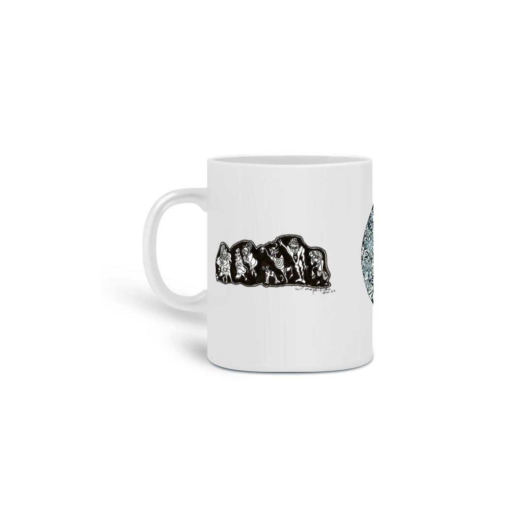 Nome do produto: Caneca Estampa Misturado Primatas, Cosmo Zé e Kambo