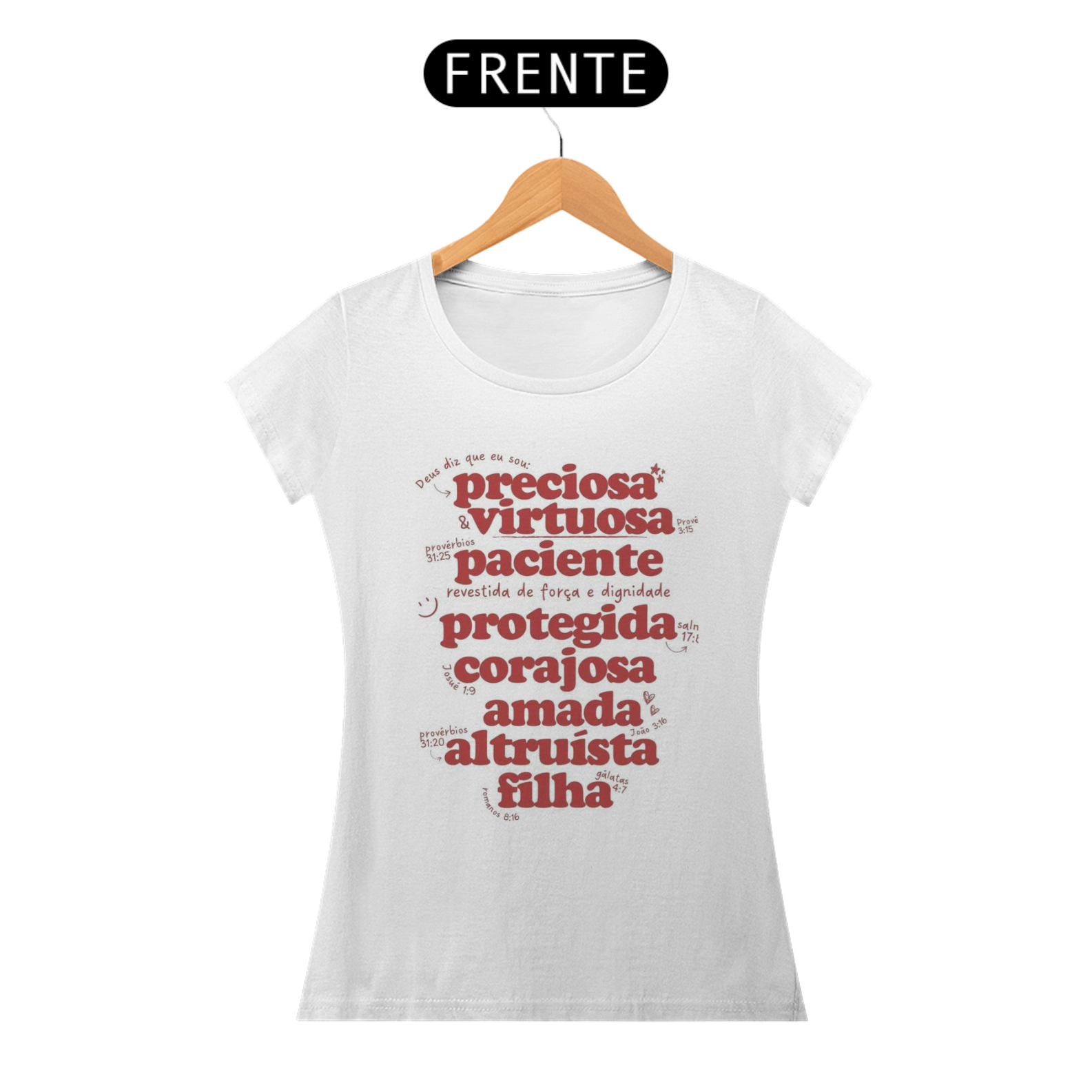 Nome do produto: CAMISETA FEMININA PREMIUM VIRTUDES