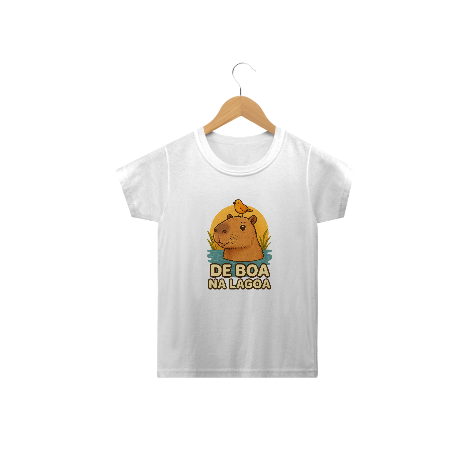 Camiseta Infantil Capivara de boa na lagoa