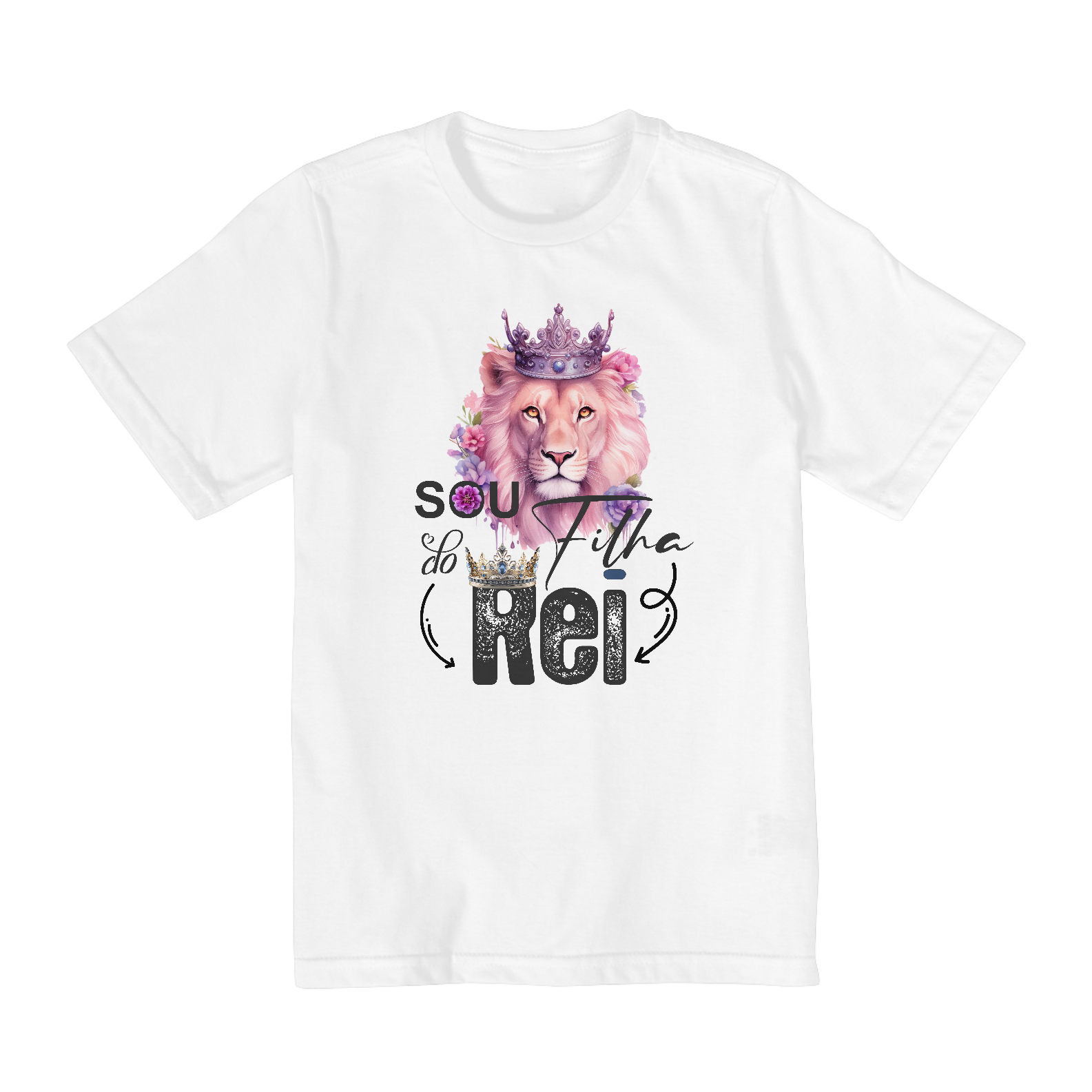 CAMISA QUALITY INFANTIL 2 A 8 | LEÃO ROSA - SOU FILHA DO REI