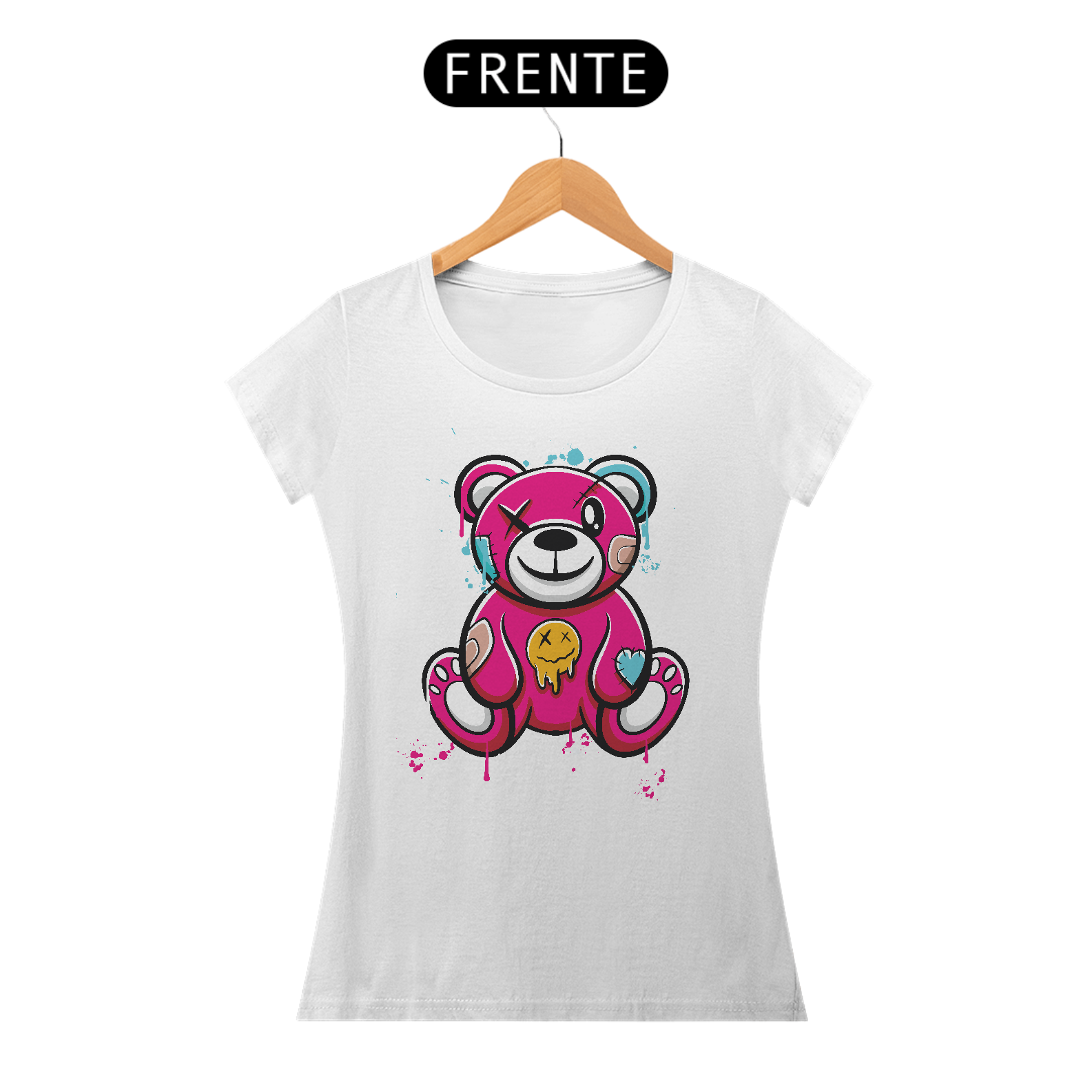 Nome do produto: Camiseta Feminina Urso Rosa