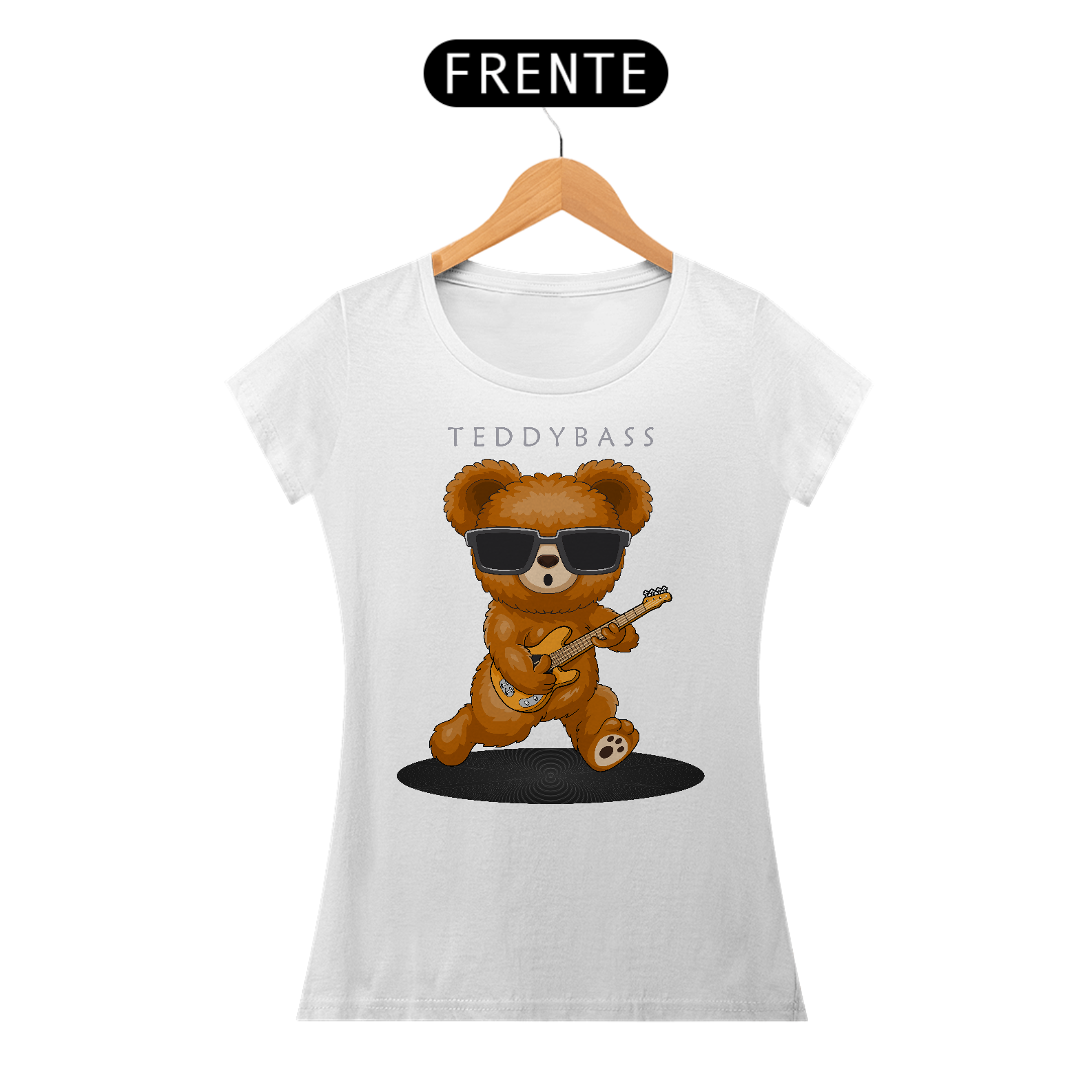 Nome do produto: Camiseta Feminina Urso Guitarra