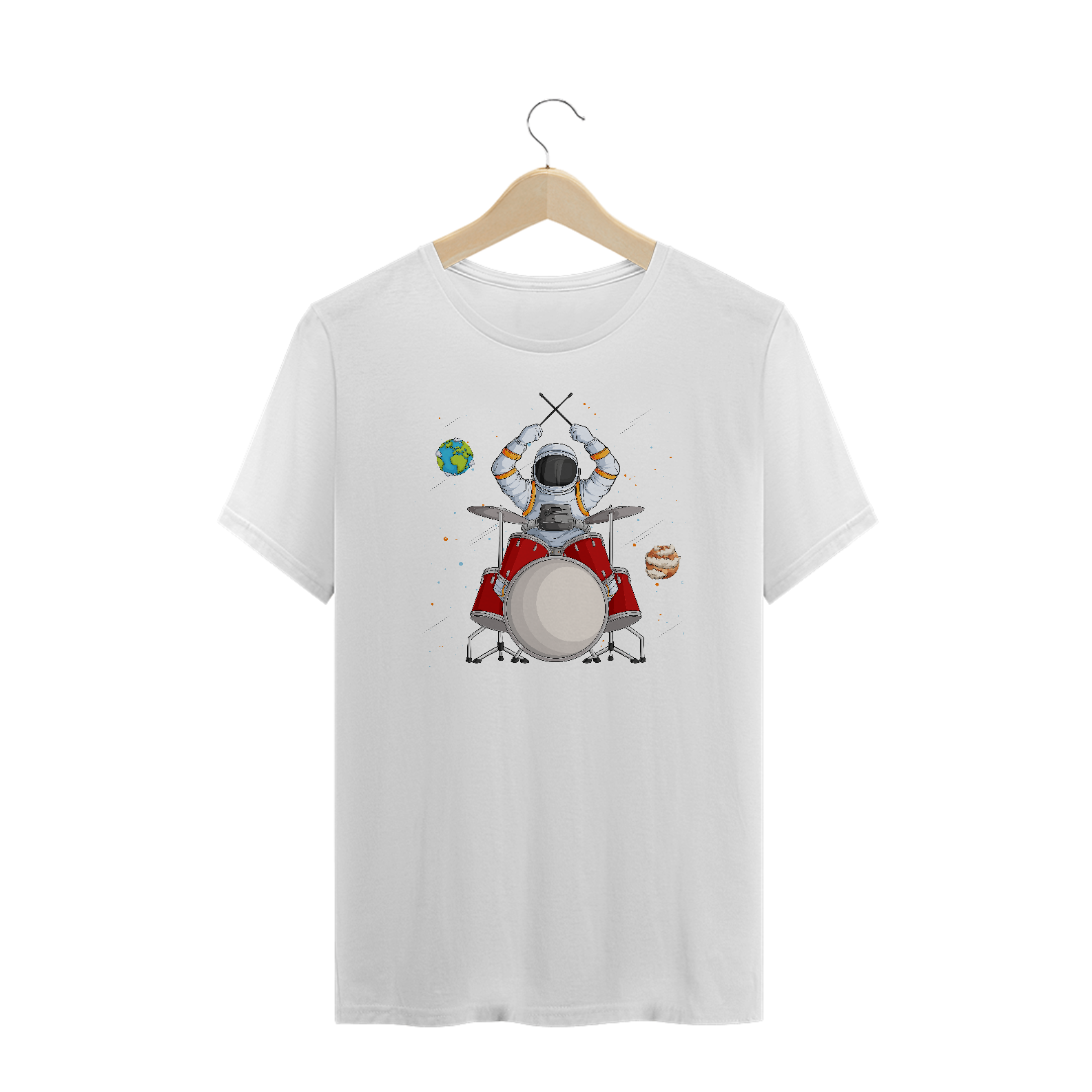 Nome do produto: Camiseta Plus Size Astronauta Bateria