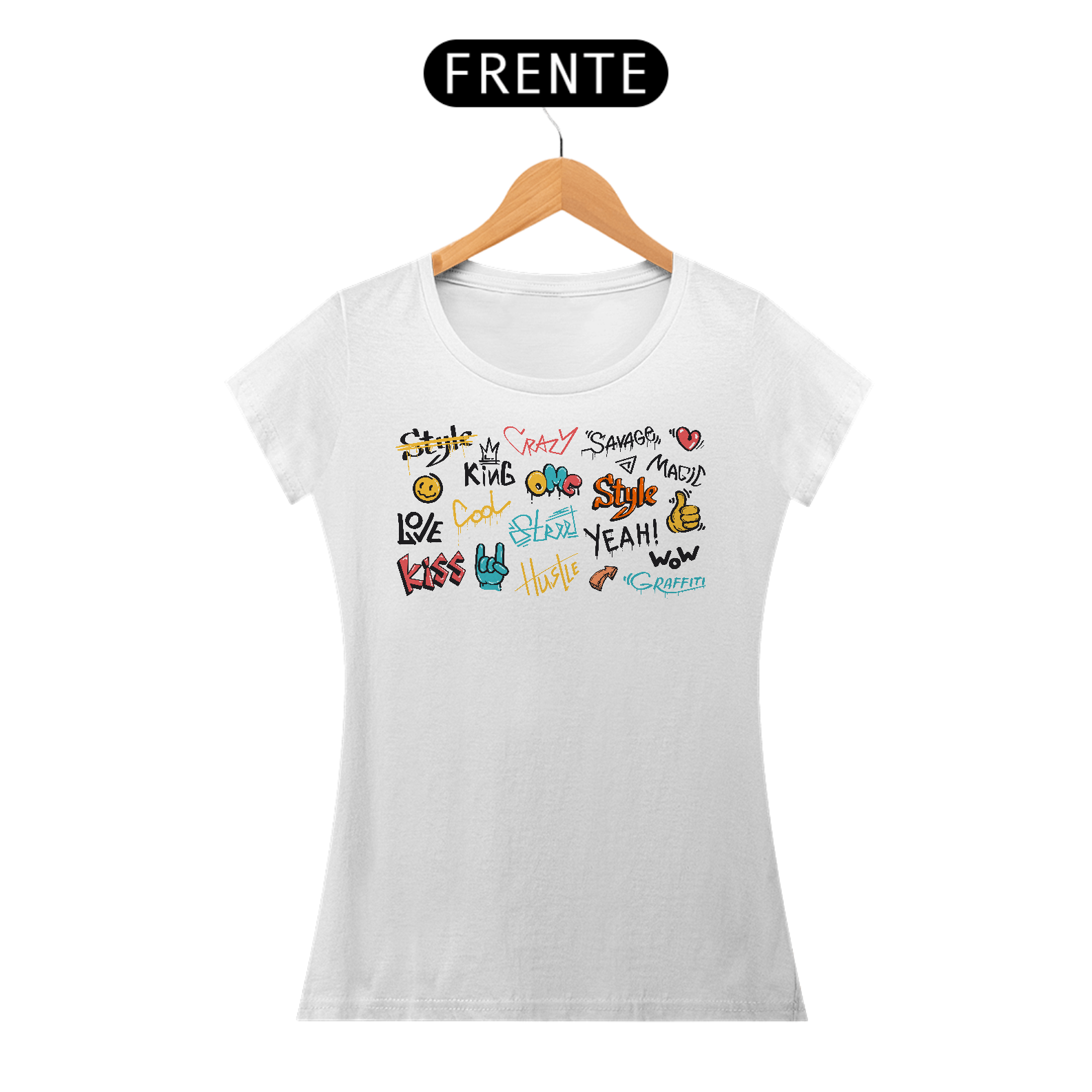 Nome do produto: Camiseta Feminina Graffiti Elementos