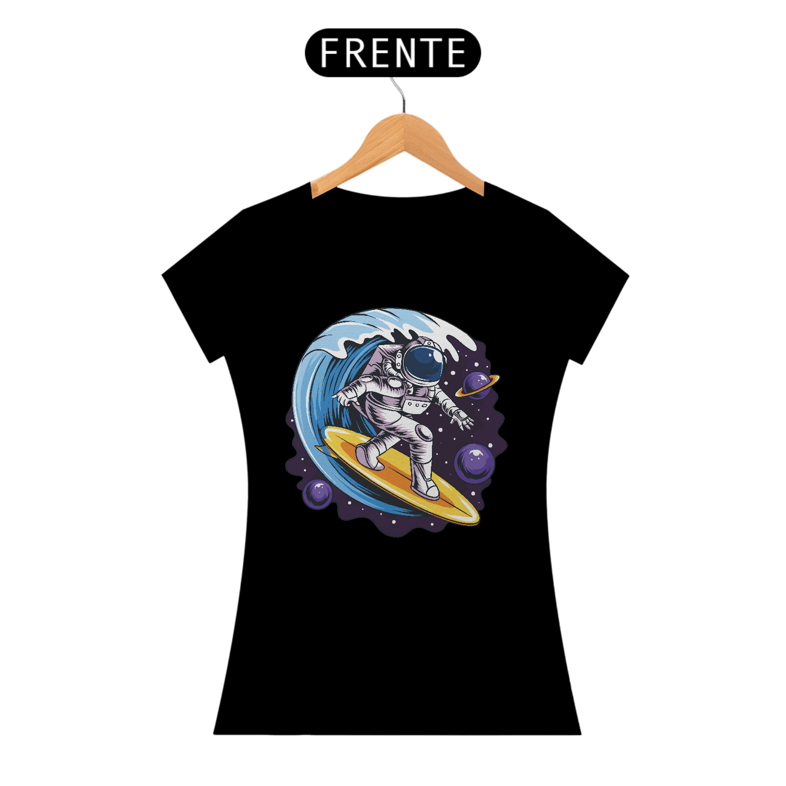 Nome do produto: Camiseta Feminina Surf no Espaço