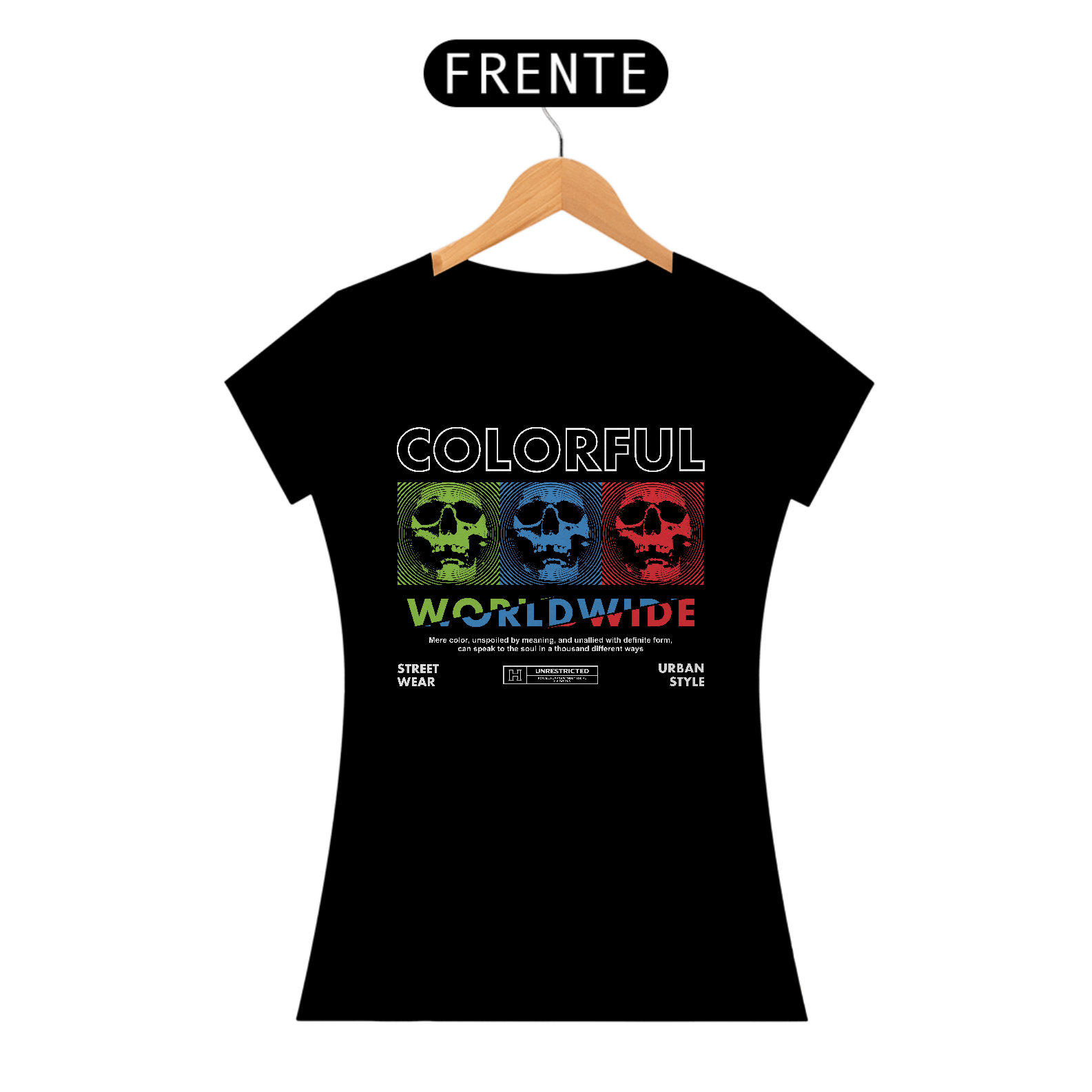 Nome do produto: Camiseta Feminina Caveiras Colorful