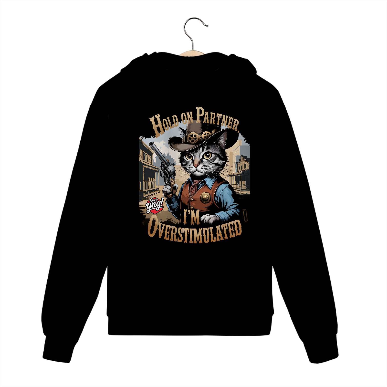 Nome do produto: Gato Cowboy Superestimulado - Moletom com Zíper