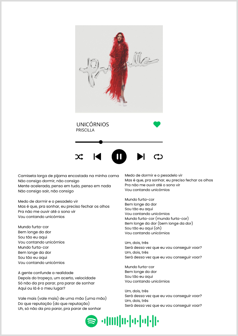 Nome do produto: Quadro de Música - Unicórnios, Pricilla com letra