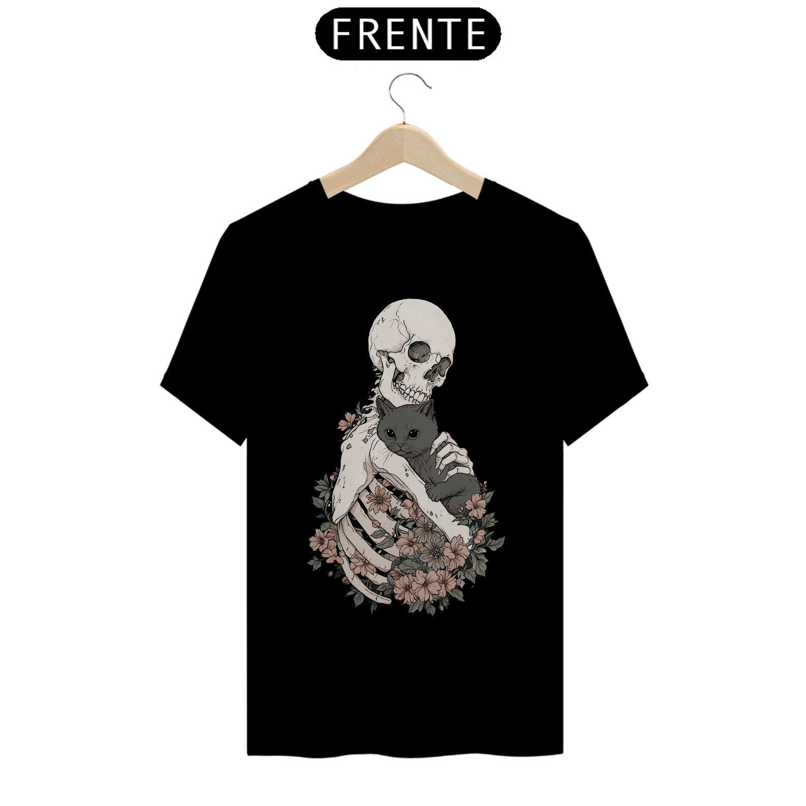 Nome do produto: Camiseta de caveira - Skull, Cats and Flowers - SCF25