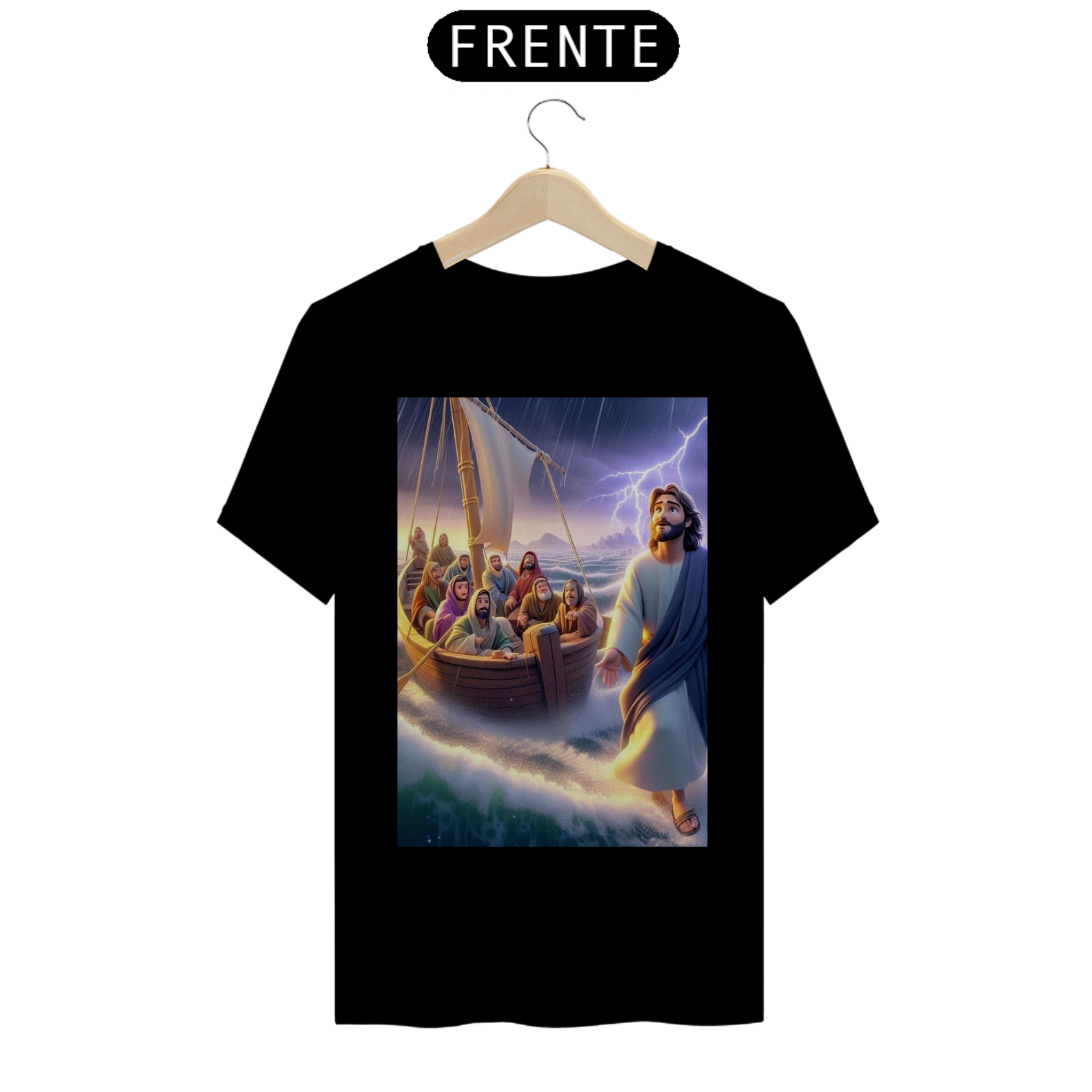 Nome do produto: Camiseta T-Shirt Quality Jesus andando nas águas