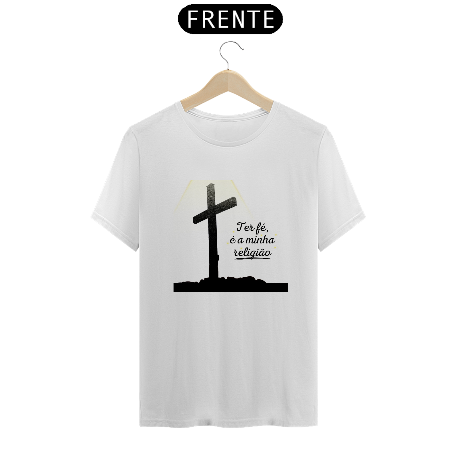 Nome do produto: Camiseta Masculina \'Ter fé é a minha religião\'