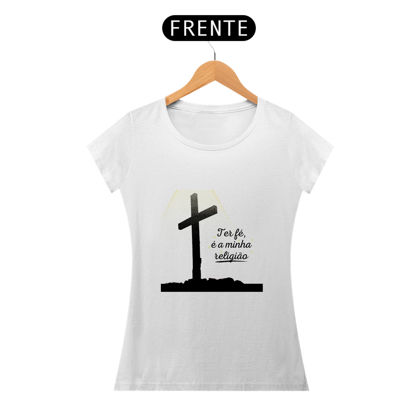 Nome do produto: Camiseta Feminina \'Ter fé é a minha religião\'