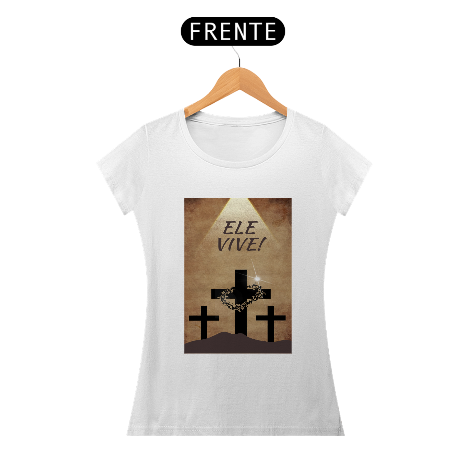 Nome do produto: Camiseta Feminina \'Ele vive\'