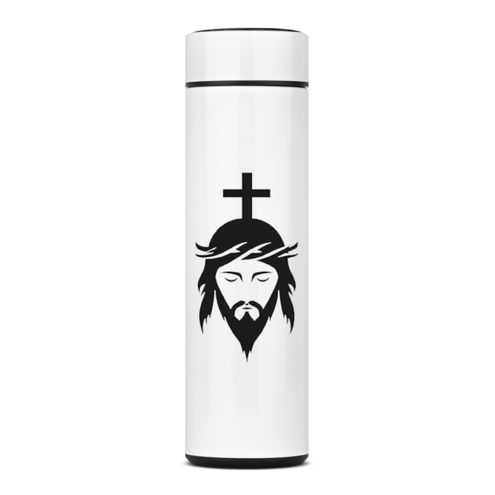 Nome do produto: Garrafa Térmica Personalizada, Ícone Minimalista de Cristo.