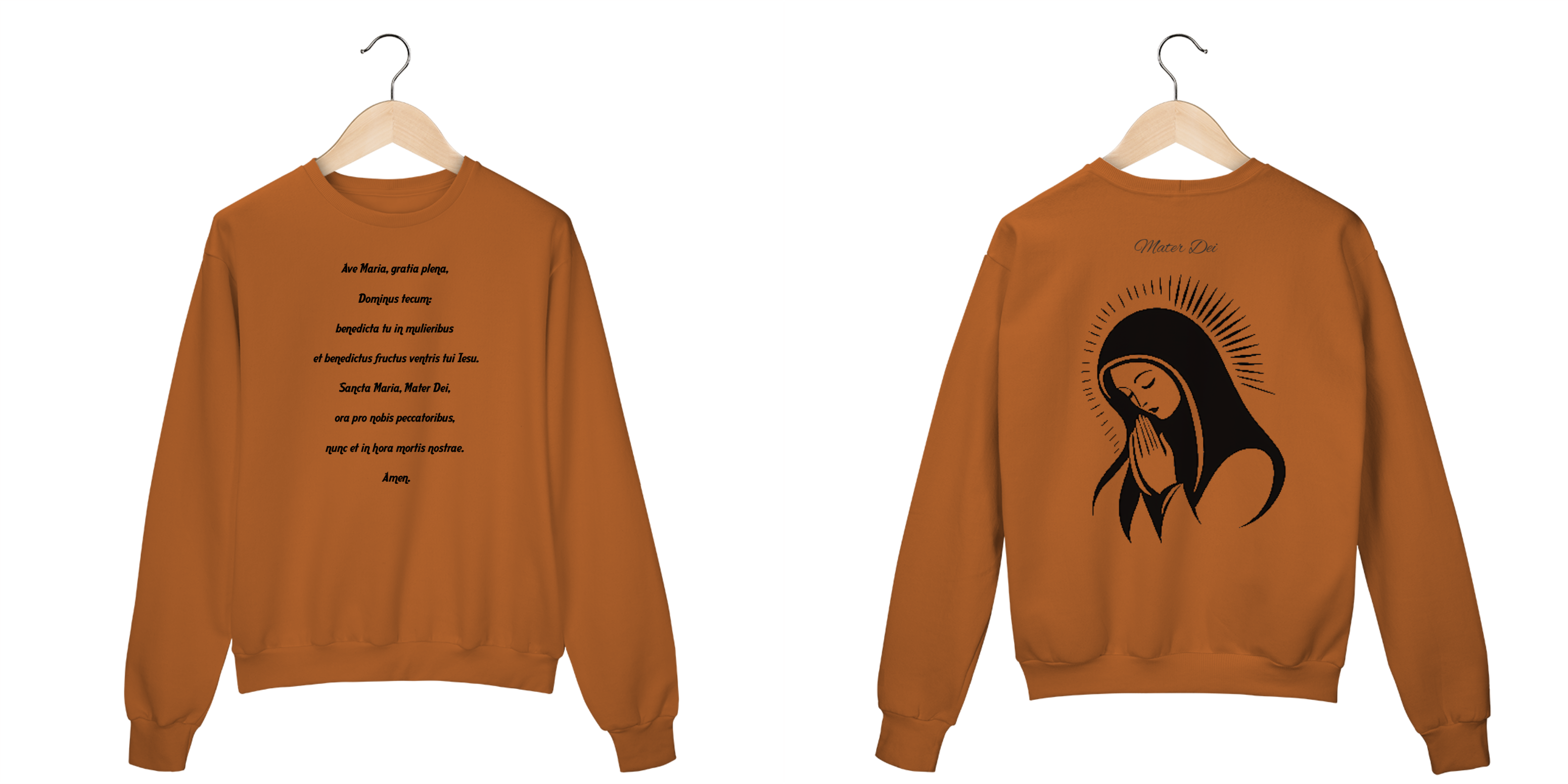 Nome do produto: Moletom Fechado Confort, MATER DEI, Oração da Ave Maria em latim.