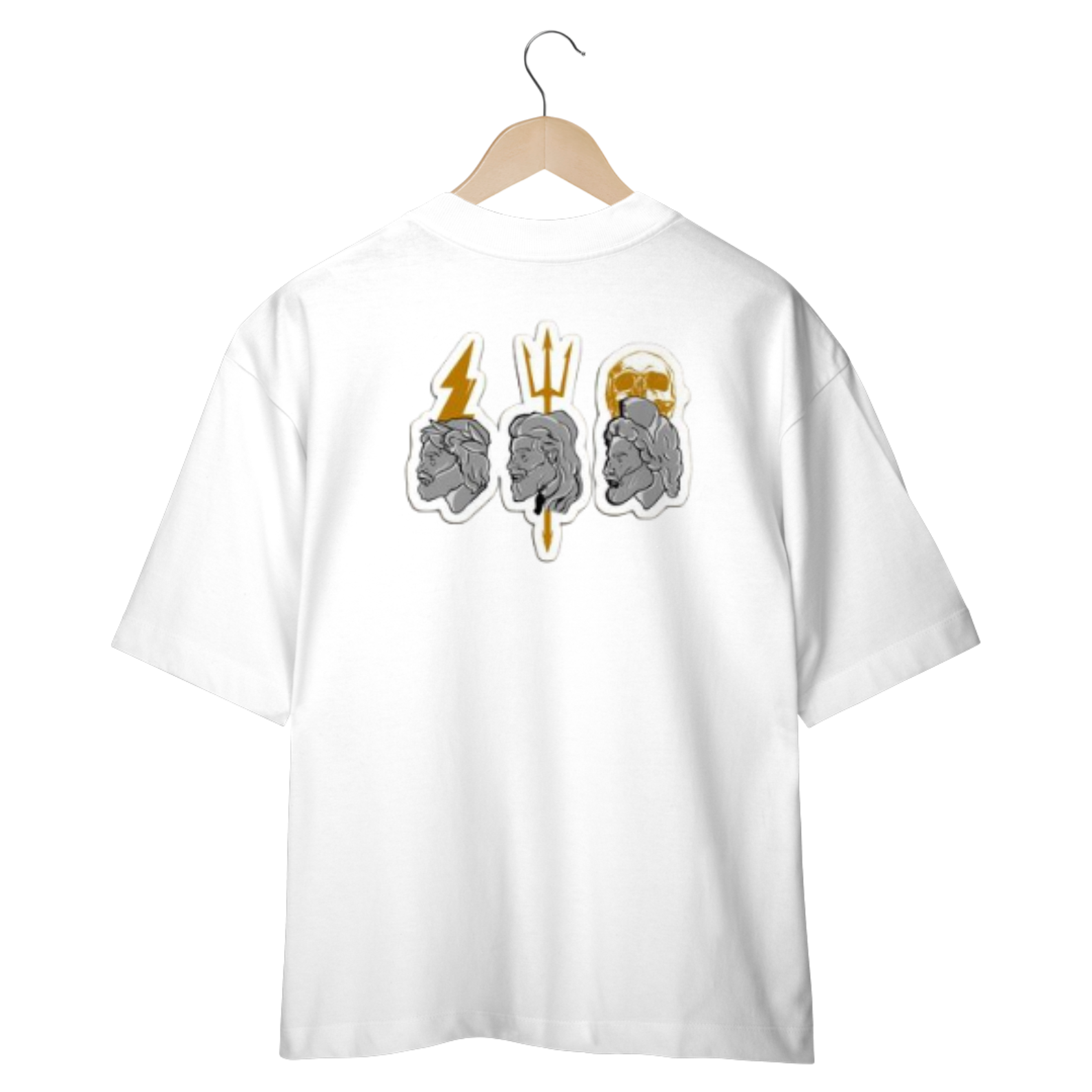 Nome do produto: Camiseta Oversized Três Irmãos – Drop Gods of Olympus | Zeus, Hades e Poseidon