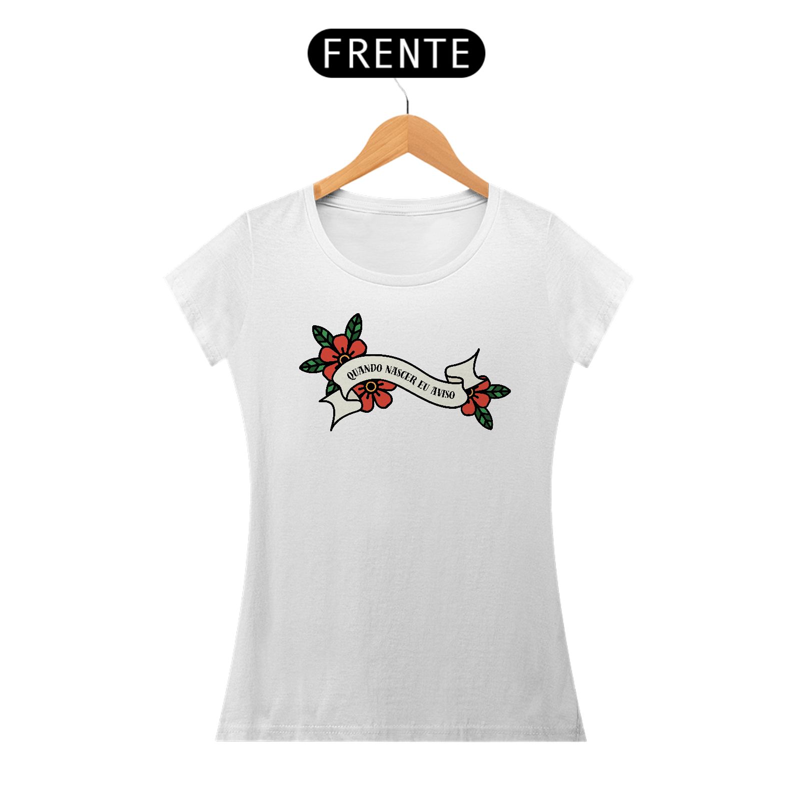 Nome do produto: Baby Look - Faixa quando nascer eu aviso