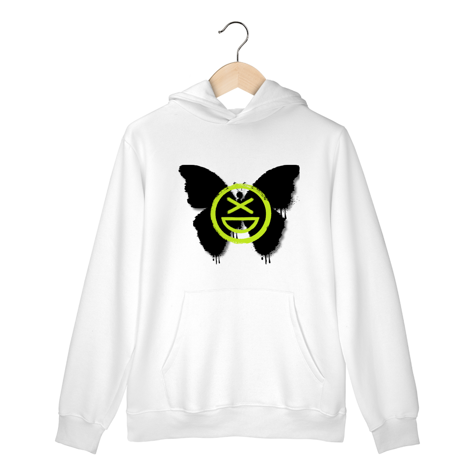 Nome do produto: Moletom Canguru Xisde com Borboleta e Logo Verde Neon - Streetwear Autêntico