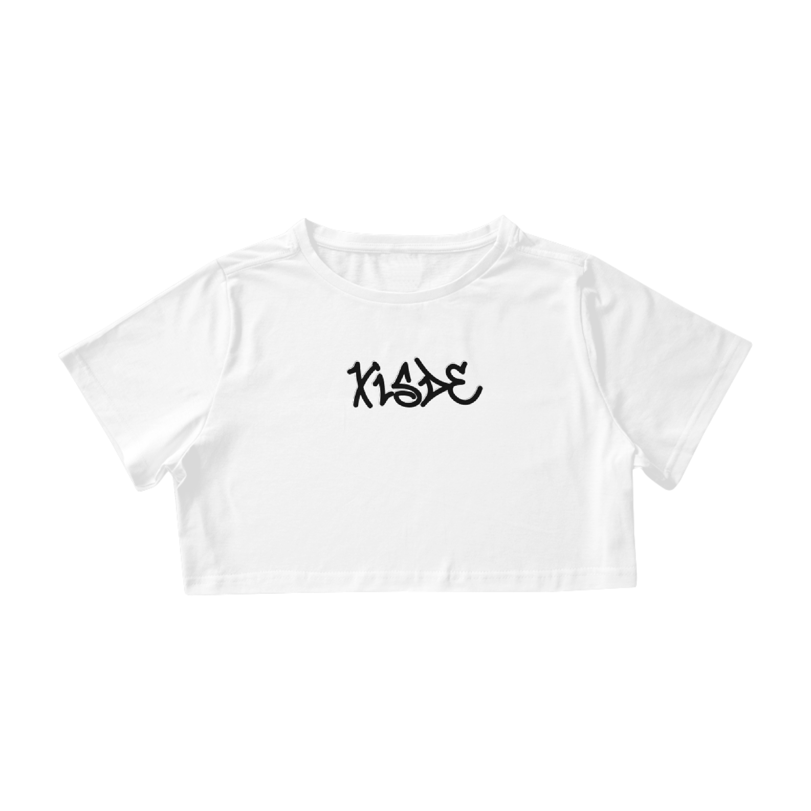 Nome do produto: Cropped Branco Xisde com Estampa em Grafite - Streetwear Autêntico e Urbano
