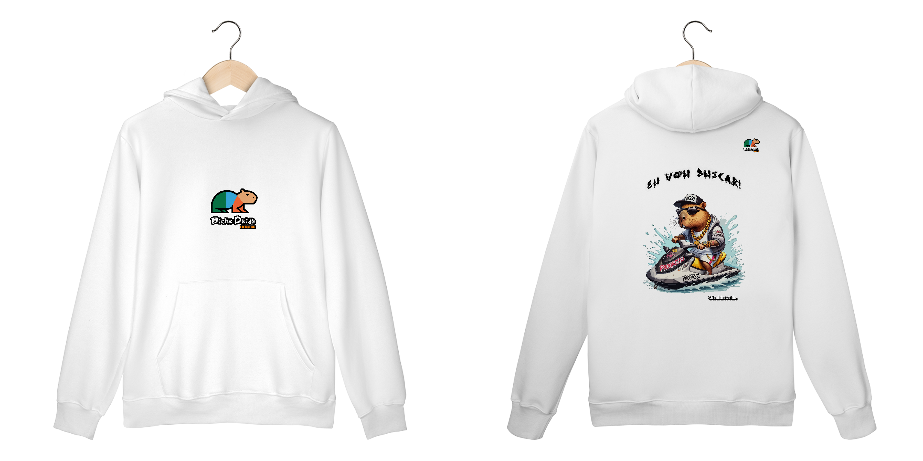 Nome do produto: Moleton Canguru, Eu vou buscar, Na onda do Jetsky, Bicho Doido