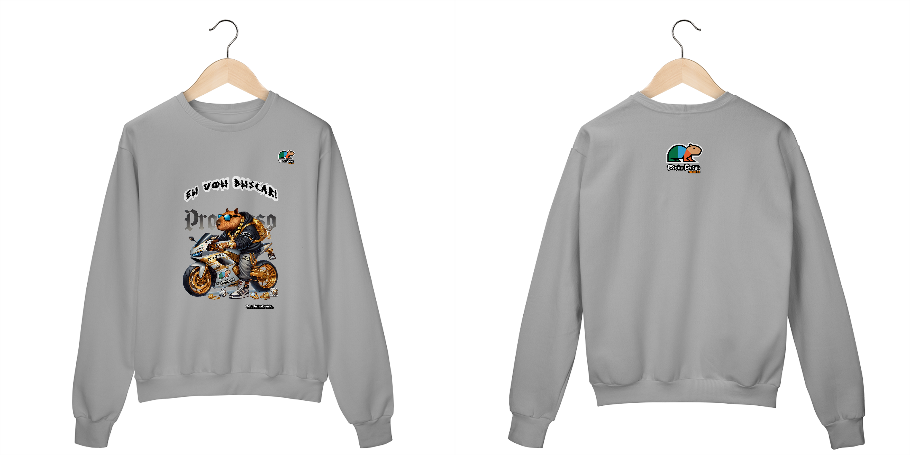 Nome do produto: Moleton Blusão, Eu vou Buscar, De foguetão prateado, Bicho Doido