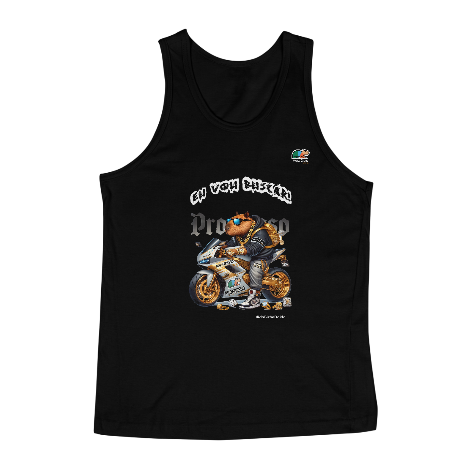 Nome do produto: Camiseta Regata Masculina Quality, Eu vou buscar, De foguetão prateado, Bicho Doido