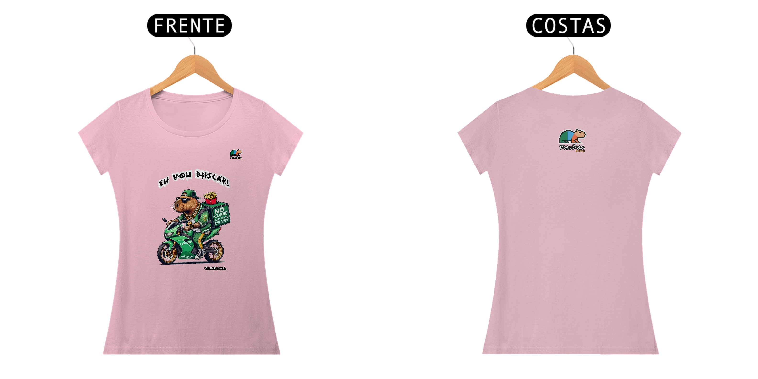 Nome do produto: Camiseta Baby Long Pima, Eu vou buscar, No corre do delivery, Bicho Doido