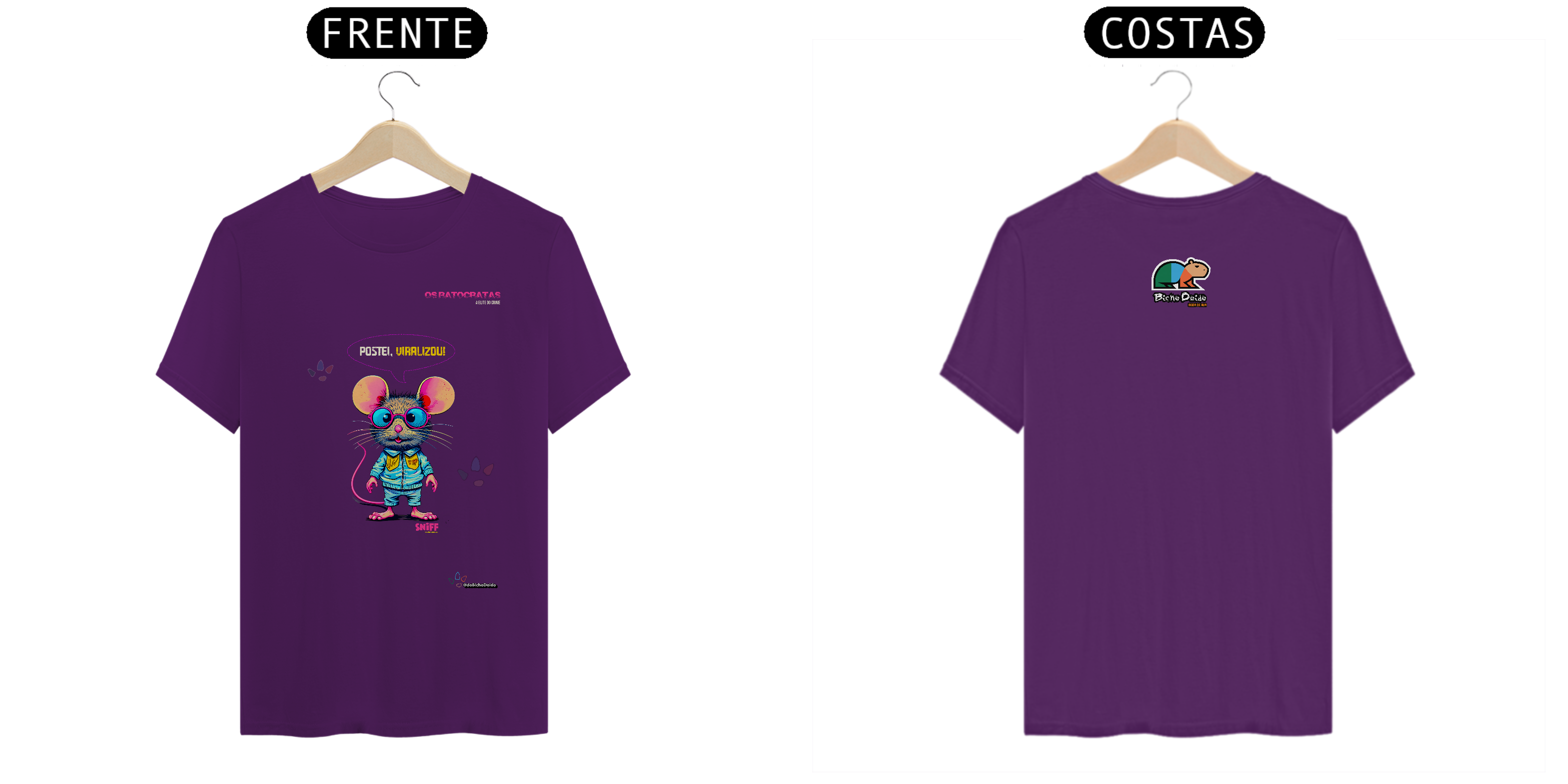 Nome do produto: Camiseta Classic, Postei Viralizou, Sniff, Ratocratas, Bicho Doido