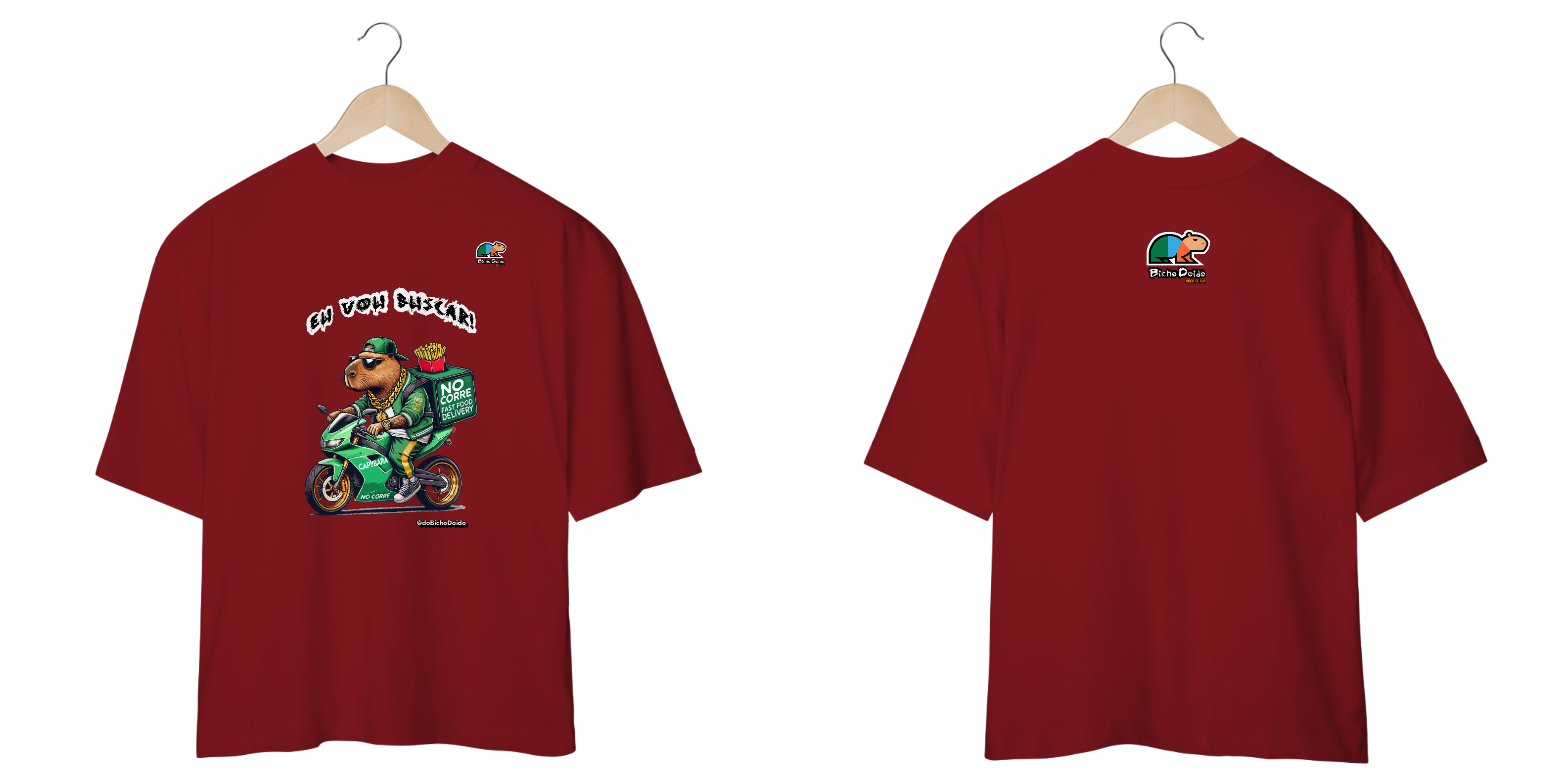 Nome do produto: Camiseta Oversized, Eu vou buscar, No corre do delivery, Bicho Doido