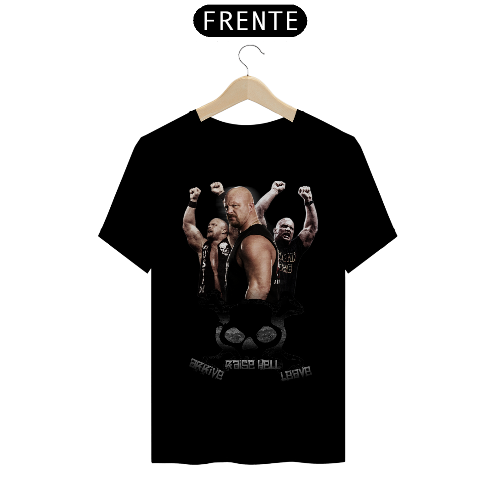 Nome do produto: Camiseta Stone Cold Steve Austin - Arrive Raise Hell Leave