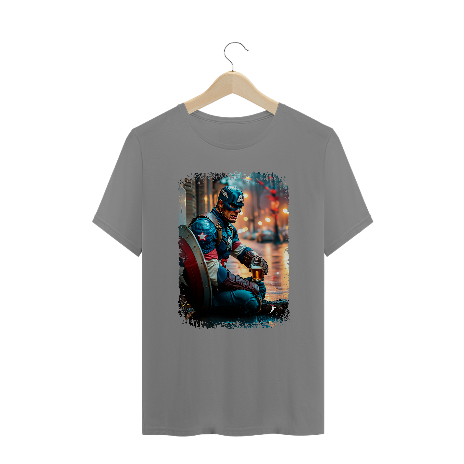 Camiseta Plus Size Capitão América Bebendo Cerveja - Modelo 1