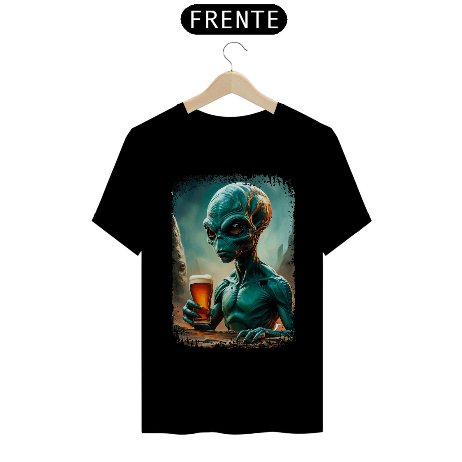 Camiseta Ufologia Modelo 2 - Alienígena Bebendo Cerveja