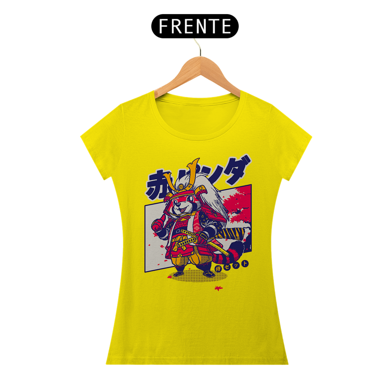 Camiseta Feminina Guaxinim Samurai Estampa Japonesa