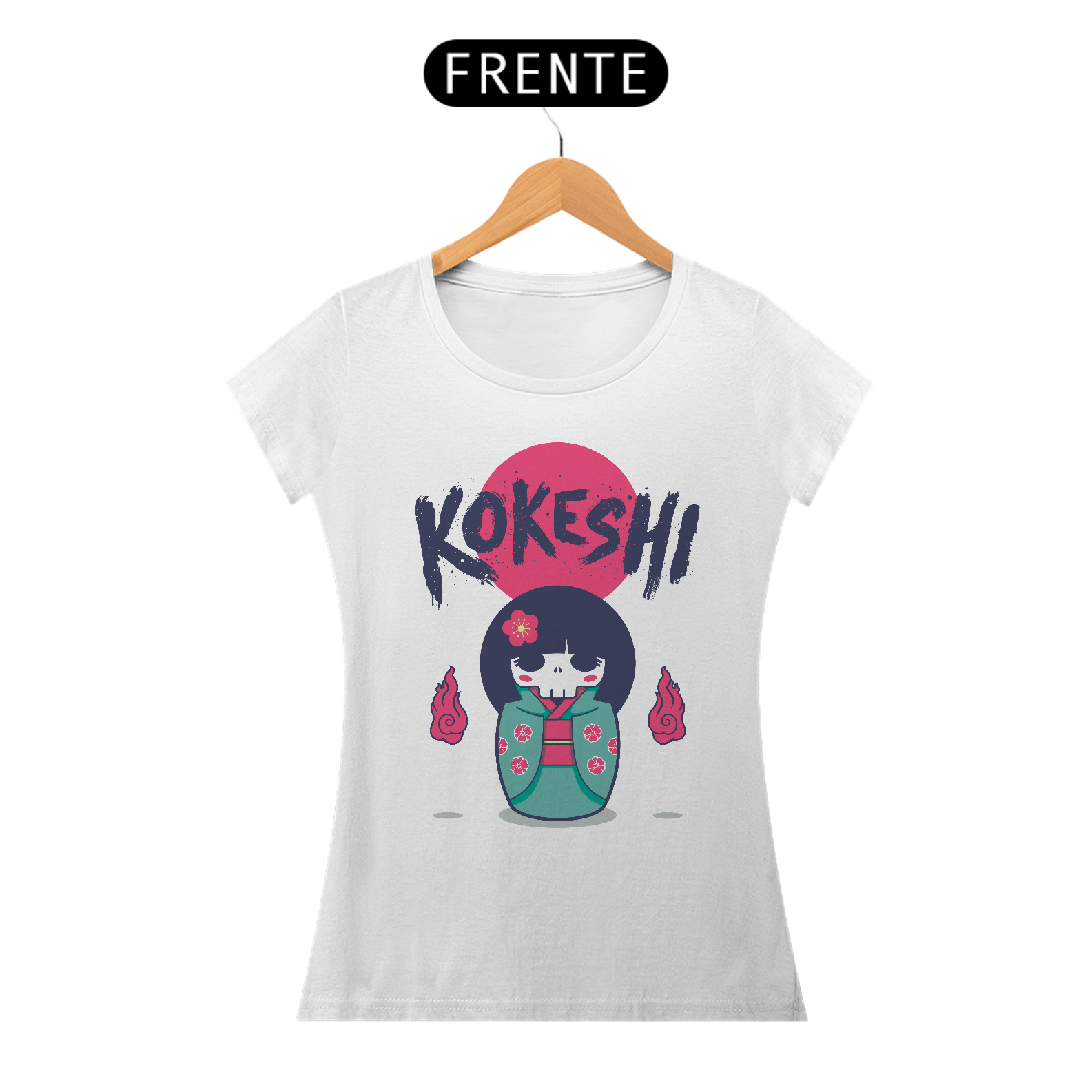 Camiseta Feminina Kokeshi Estampa Japonesa