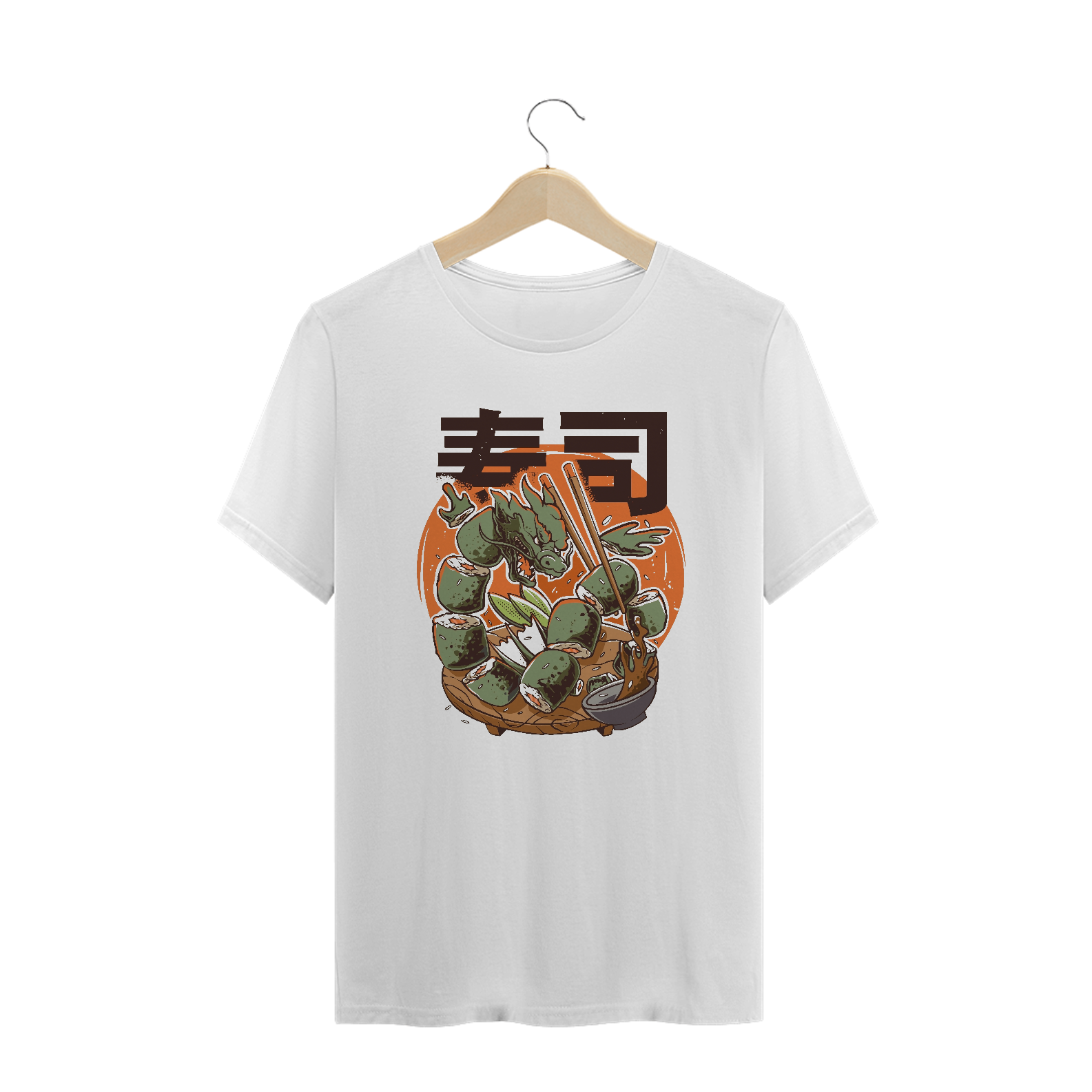 Camiseta Plus Size Sushi do Dragão Lendário Estampa Japonesa 