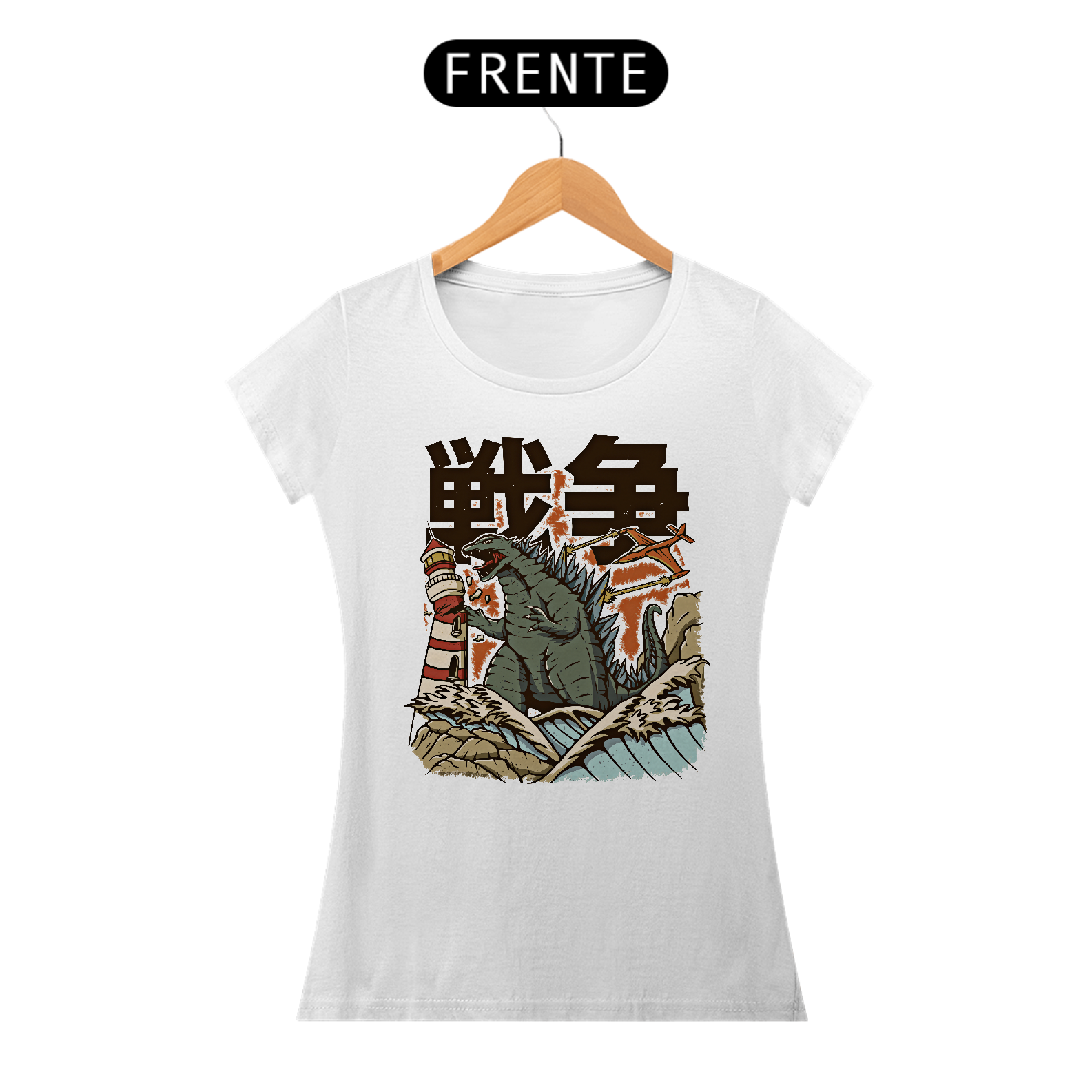 Camiseta Feminina Ataque Kaiju Estampa Japonesa 