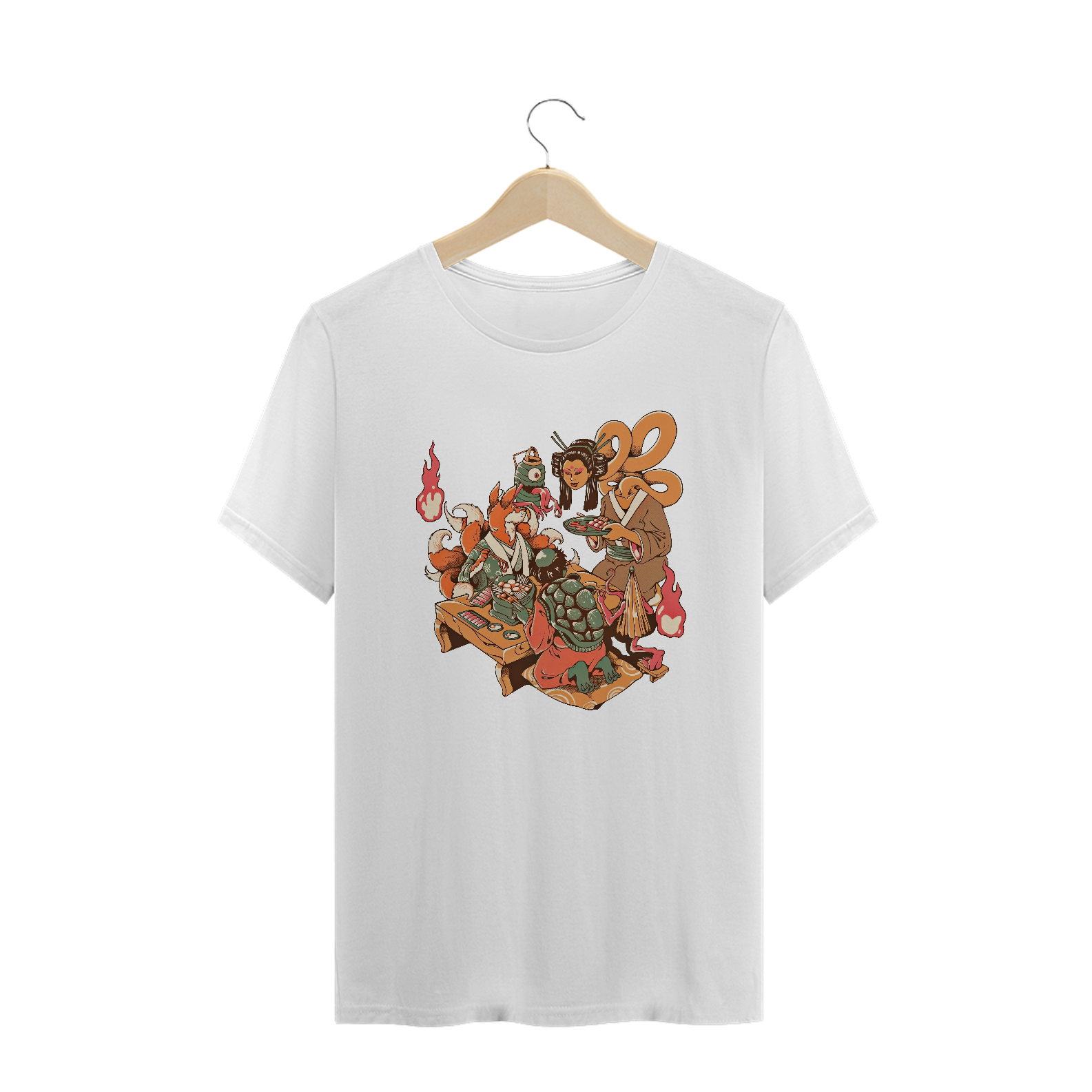 Camiseta Plus Size Banquete Yokai Estampa Japonesa 