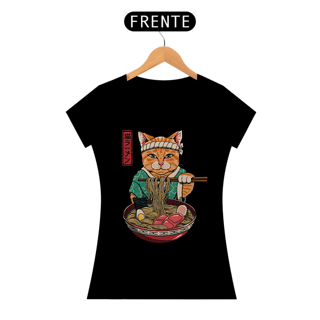Camiseta Feminina Gato Lámen Estampa