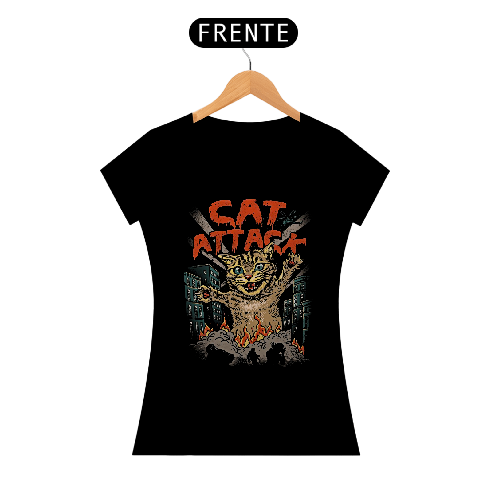 Camiseta Feminina Gato Ataque Estampa GEEK