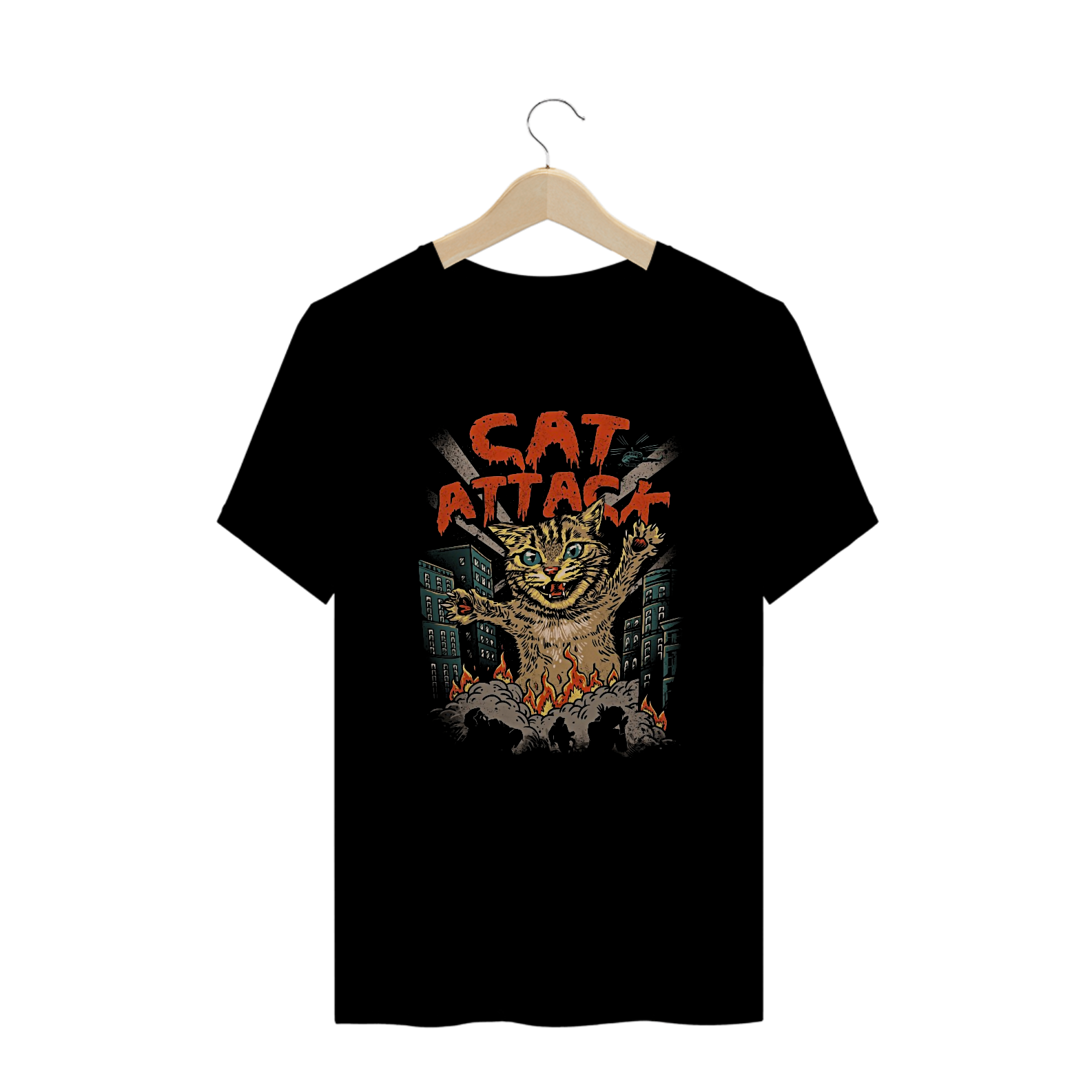 Camiseta Plus Size Gato Ataque Estampa GEEK