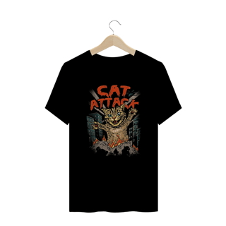 Camiseta Plus Size Gato Ataque Estampa GEEK