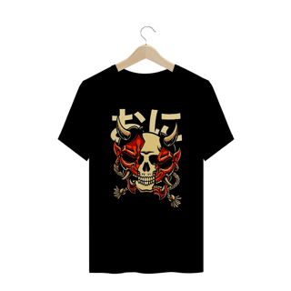 Camiseta Plus Size Hannya Caveira Estampa Japonesa 